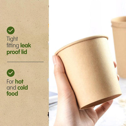 100PCS Kraft Paper Soup Bowl with Lid Round Fast Food Box Disposable Containers