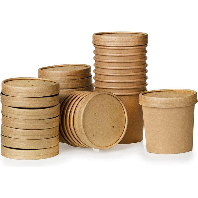 100PCS Kraft Paper Soup Bowl with Lid Round Fast Food Box Disposable Containers