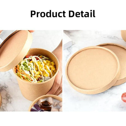 100PCS Kraft Paper Soup Bowl with Lid Round Fast Food Box Disposable Containers