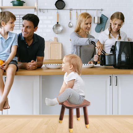 Solid Wood Low Stool in Walnut with Rounded Corners for Entryway