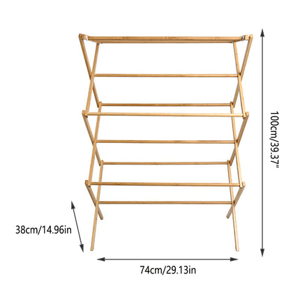 Bamboo Clothes Drying Rack Folding Floor Stand Indoor Vertical Laundry Hanger