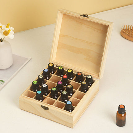 Essential Oil Storage Box Wooden 25 Compartment Organizer Container Bottles Case