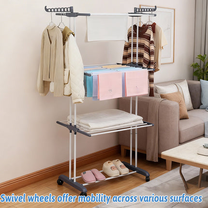 3-Tier Rolling Towel Storage Rack with Wheels Foldable Space Saving Durable Home