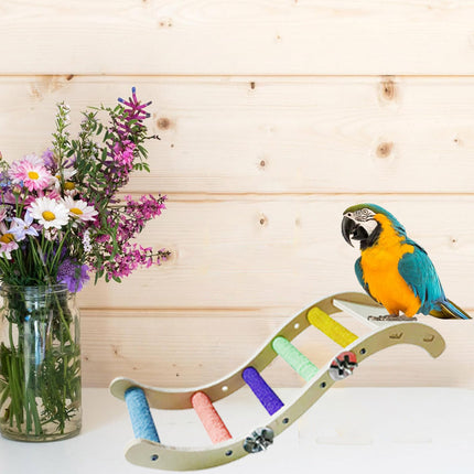 Wooden Parrot Climbing Ladder Swing Toy Claw Grinding Sanded for Small Birds