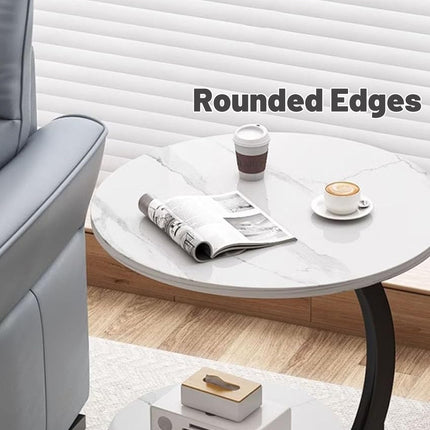 Round Side Table Small End Table Nightstand with Shelf for Living Room Bedroom