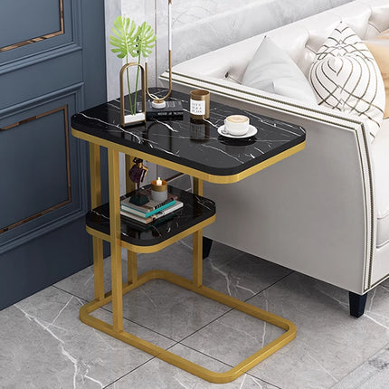 Modern Living Room Side Table 2 Tier with Rounded Corners Easy to Clean Sturdy