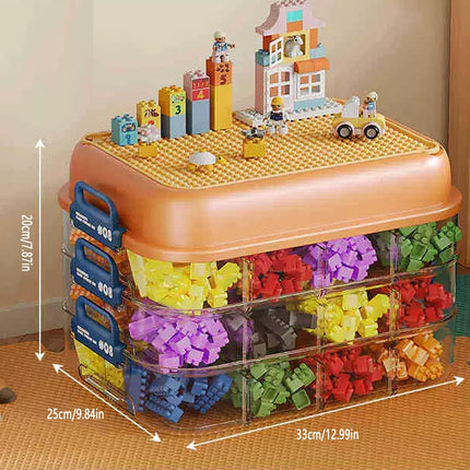3-Layer Stackable Storage Box for Building Blocks Toy Organizer with Sorting Trays