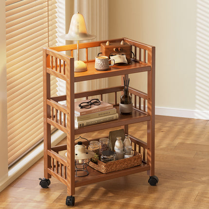 3 Tier Movable Storage Rack with Wheels Sturdy Bamboo for Kitchen Storage Use
