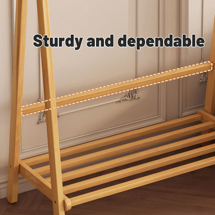 Bamboo Floor Standing Coat Rack Durable Space Saving for Bedroom Entryway Use