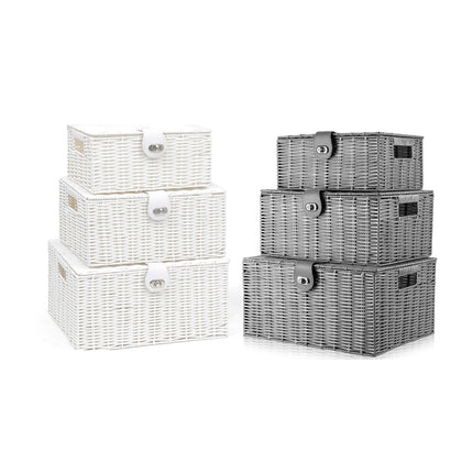 Rattan Storage Basket 3pcs Woven With Lid Natural Household Toys Snack Organizer