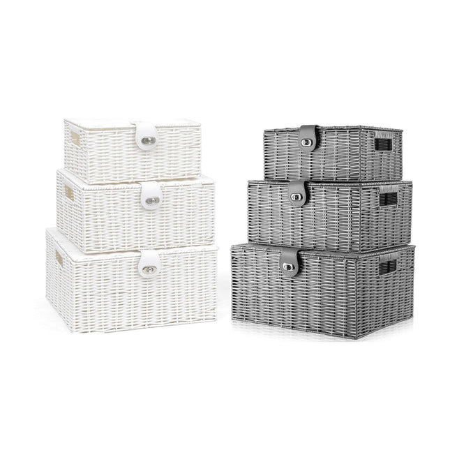 Rattan Storage Basket 3pcs Woven With Lid Natural Household Toys Snack Organizer