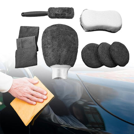 9PCS Car Cleaning Kit Microfiber Towel Wax Sponge Wheel Brush Gloves Set Use
