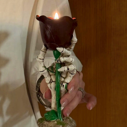 Skeleton Hand Rose Candle Holder Decoration Gothic Style Durable Resin Halloween