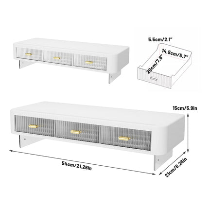 Desktop Monitor Stand Riser 54x21x15cm 3 Drawer Storage White Black for Office