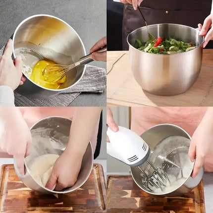 Food-Grade Stainless Steel Mixing Bowl with Lid - Deep Kitchen Prep Basin