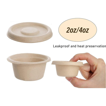 100PCS Biodegradable Pulp Sauce Cups Disposable Condiment Containers with Lids