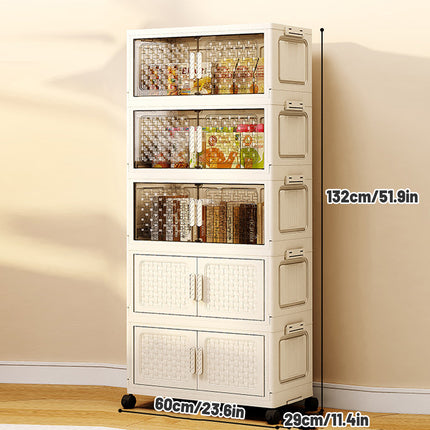 Plastic Multi Layer Foldable Storage Cabinet 5-Tier Dustproof for Home Organizer
