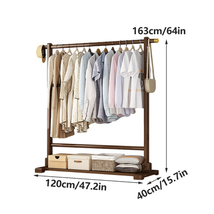 Floor Standing Clothes Rack Durable Bamboo Material for Home Bedroom Storage