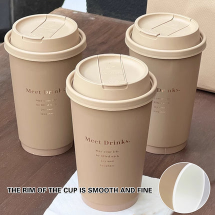 50PCS Coffee Paper Cups with Lids 330/380/500ml Disposable Takeaway Hot Drink
