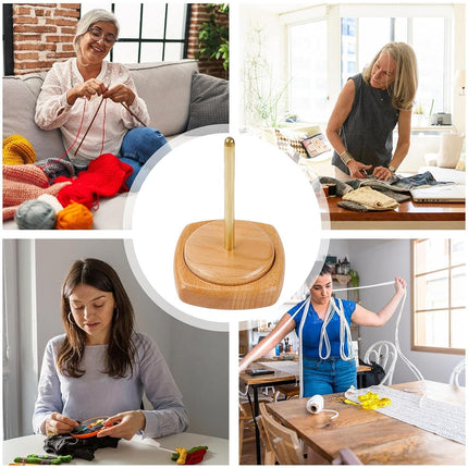 Solid Wood Rotatable Yarn Holder Durable for Knitting Crocheting Weaving Craft