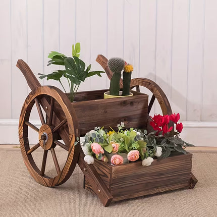 Creative Wagon Style Wooden Flower Pot Planter Box for Garden Patio Display Use