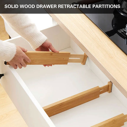 4PCS Bamboo Drawer Retractable Partitions Durable for Home Kitchen Desk Use