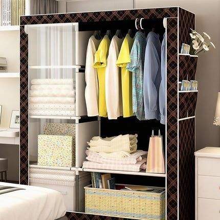 Simple Steel Frame Wardrobe Sturdy Dust-Proof for Clothes Hat Coat Storage Use