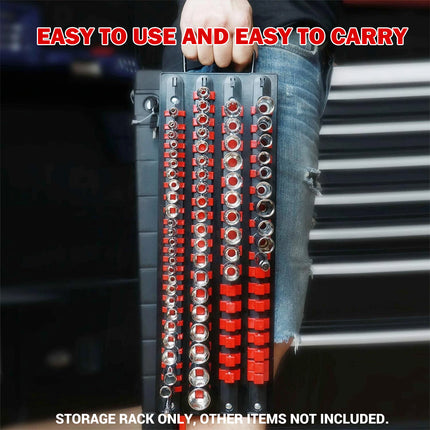 Socket Rack 4 Row 1/4 3/8 1/2 Drive Rail Wall Mounted Tool Holder