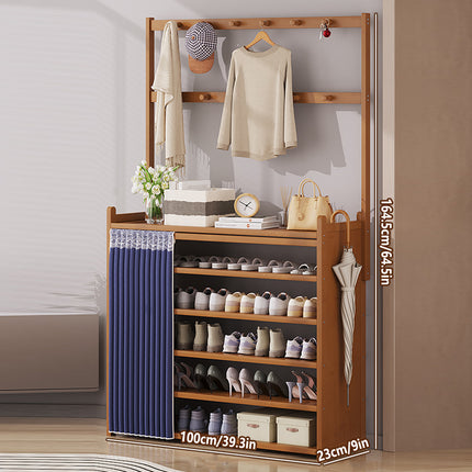 Multifunctional Bamboo Shoe Rack with Curtain for Entryway Shoes Hats Clothes