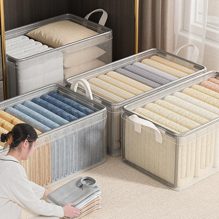 4pcs Transparent Clothes Storage Box Thickened Pants Basket Wardrobe Organizer