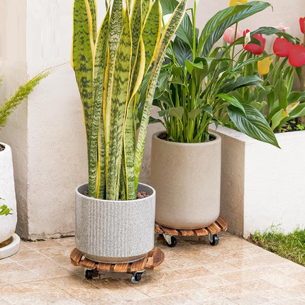 Round Swivel Caster Wooden Planter Stand Plant Pot Base for Plant Moving