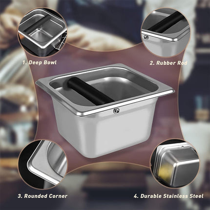 Stainless Steel Coffee Grounds Bucket Anti Splash Easy Clean for Home Cafe Use