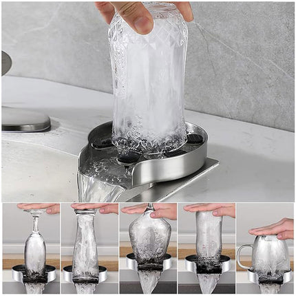 Stainless Steel Auto Glass Rinser Bottle Washer Coffee Cup Kitchen Sink Bar Tool