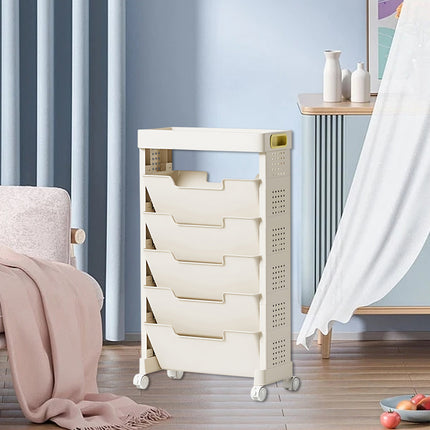 Movable Multi-Layer Book Shelf Rolling Bookcase for Study Bedroom Book Storage