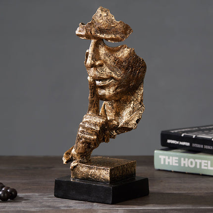 Abstract Half-Face Resin Sculpture with Distressed Metallic Finish