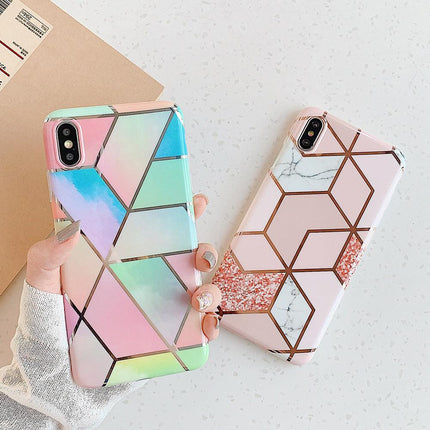 Rainbow Case for iPhone 14 13 12 11 Pro Max XR XS Marble Phone Shockproof Cover Silicone - Aimall