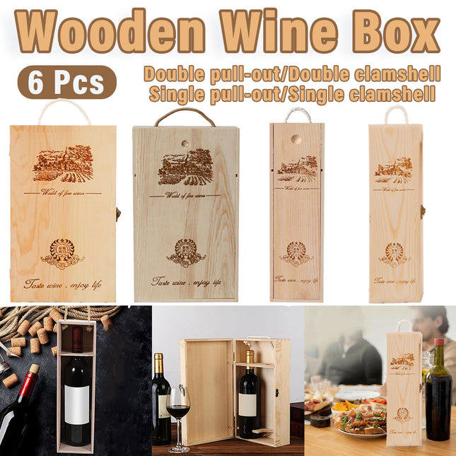 6pcs Red Wine Wooden Gift Box Packaging Storage Box for Wine Bottle Gifts