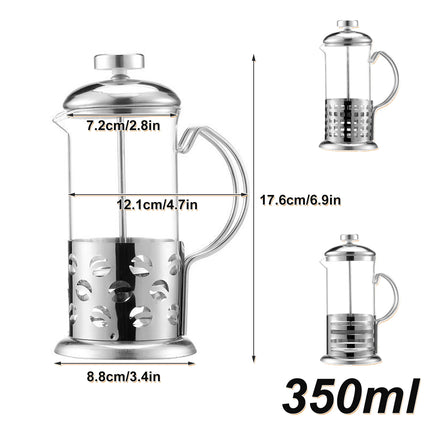 French Press Coffee Maker 350ml Heat Resistant Glass Stainless Steel Pattern