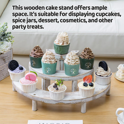 3 Tier Solid Wood Dessert Stand White Aesthetic for Party Cake Pastry Display