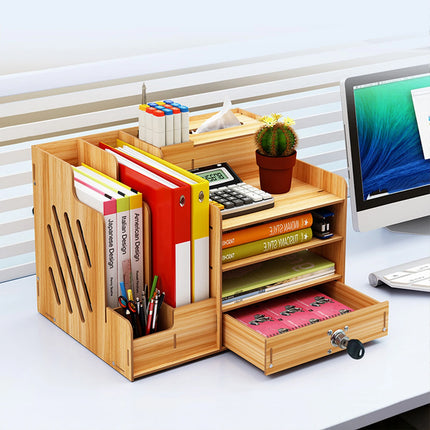 Desk Organiser Multilayer Storage Box with Tissue Holder and Pen Slots