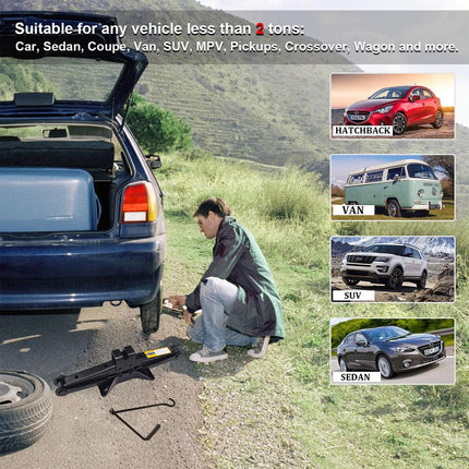 2 Ton Scissor Jack Car Van Wind Up Tyre Lift Chrome Crank Handle Emergency Tool