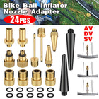 24PCS Bike Ball Inflator Nozzle Adapter Air Pump Valve Needle Presta Schrader Kit