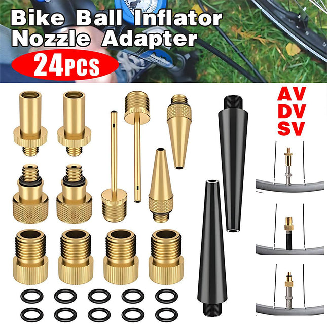 24PCS Bike Ball Inflator Nozzle Adapter Air Pump Valve Needle Presta Schrader Kit
