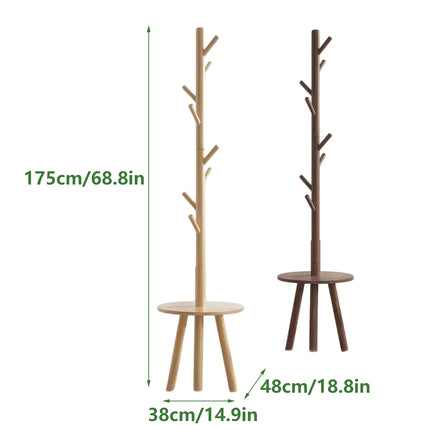 Floor-Standing Wooden Coat Rack with 8 Hooks Durable for Bedroom Entryway Use