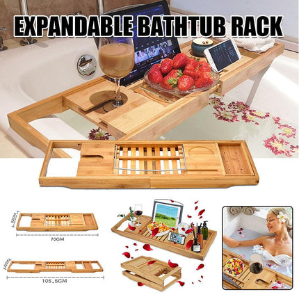 Expandable Bamboo Bath Caddy Book iPhone Wineglass Holder Over Bathtub Rack AU - Aimall