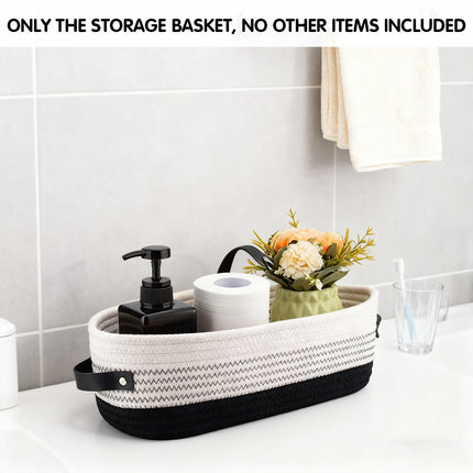Oval Leather Handle Storage Basket Durable Fabric for Bedroom Closet Organizing