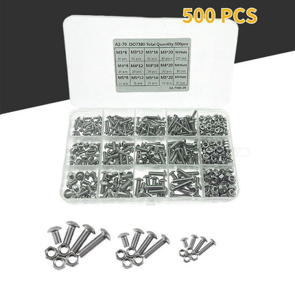 500x M3/M4/M5 Stainless Steel Hex Socket Button Head Bolts Screws Nuts Kit