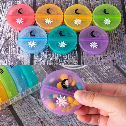 7Days Round Mini Travel Pill Box Portable Plastic Pill Dispenser for Medication