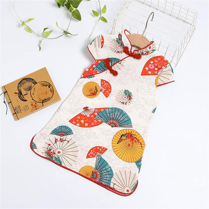 Ethnic Style Lady Tang Suit Dress Printed Cheongsam for Girls