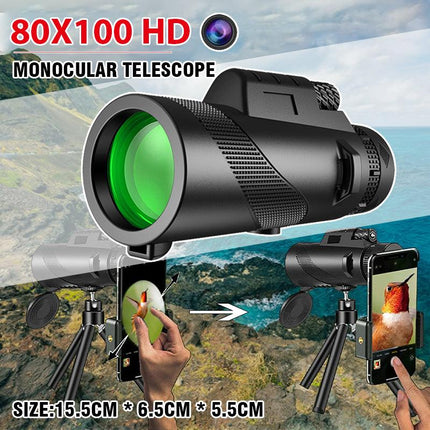 Hd Portable Telescope Monocular For Travel Low Light Vision+ Phone Clip +Tripod - Aimall